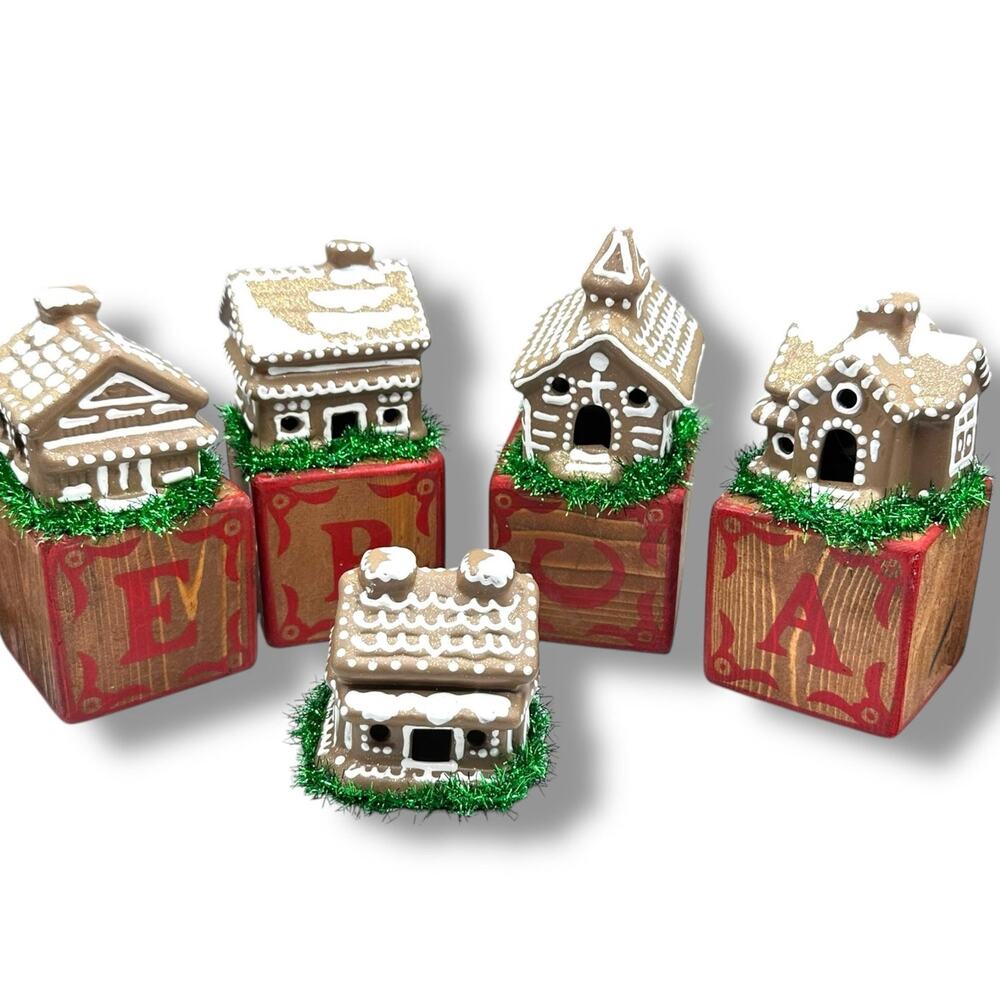 Handmade Gingerbread Village Holiday mantle or center piece decor